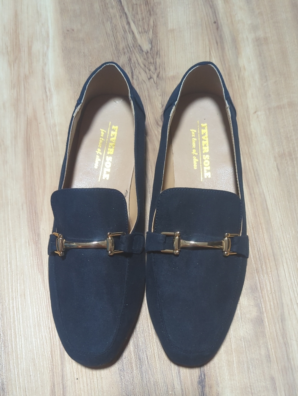 Every Sole Women's Navy Suede Moccasins with Gold Bit